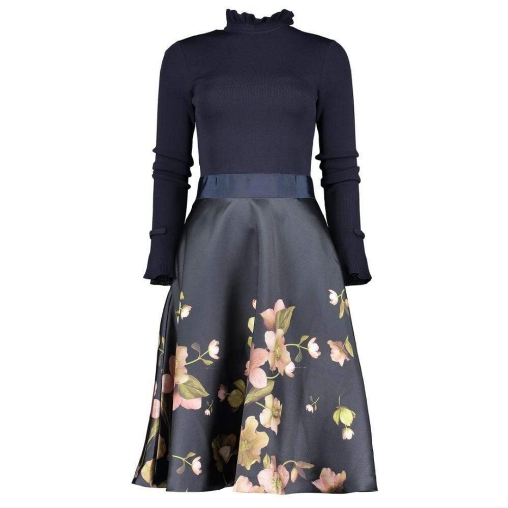 🍒NWT🍒 TED BAKER NAVY FIT & FLARE DRESS - Picture 6 of 14